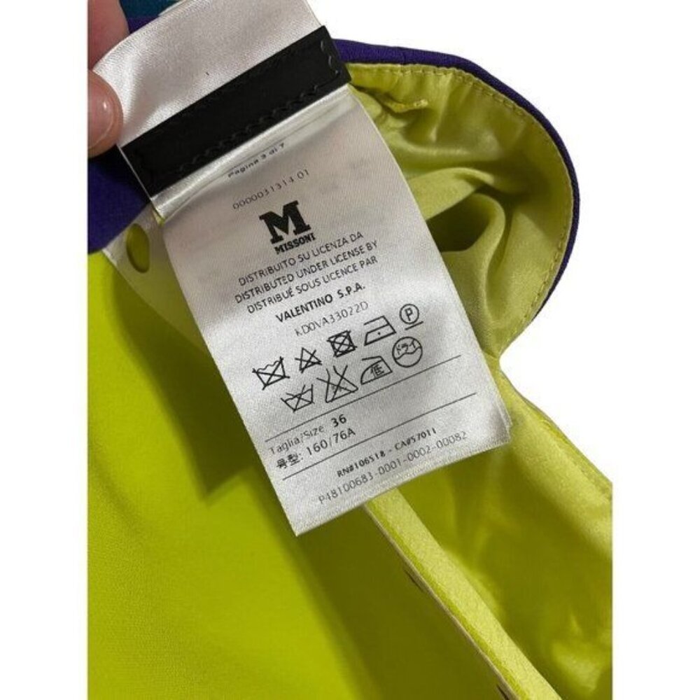 M Missoni Mini Skater Dress Neon Yellow Purple Leather Trim 36 IT 2 US NWT - Picture 10 of 12